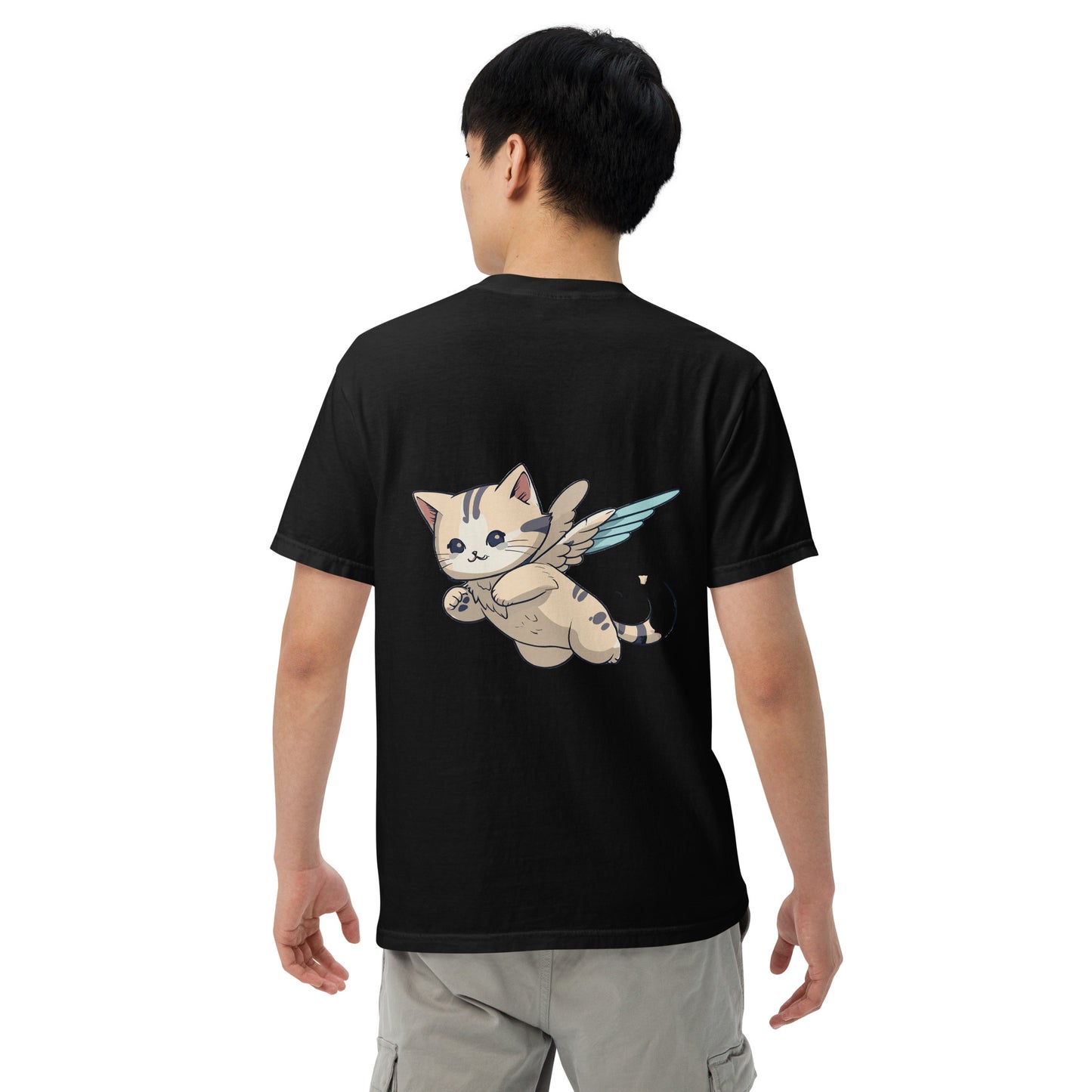 flying cat back print tshirt