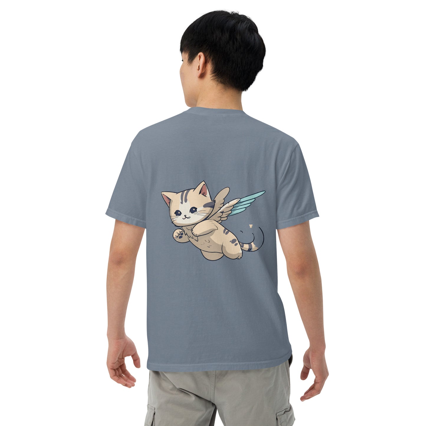 flying cat back print tshirt