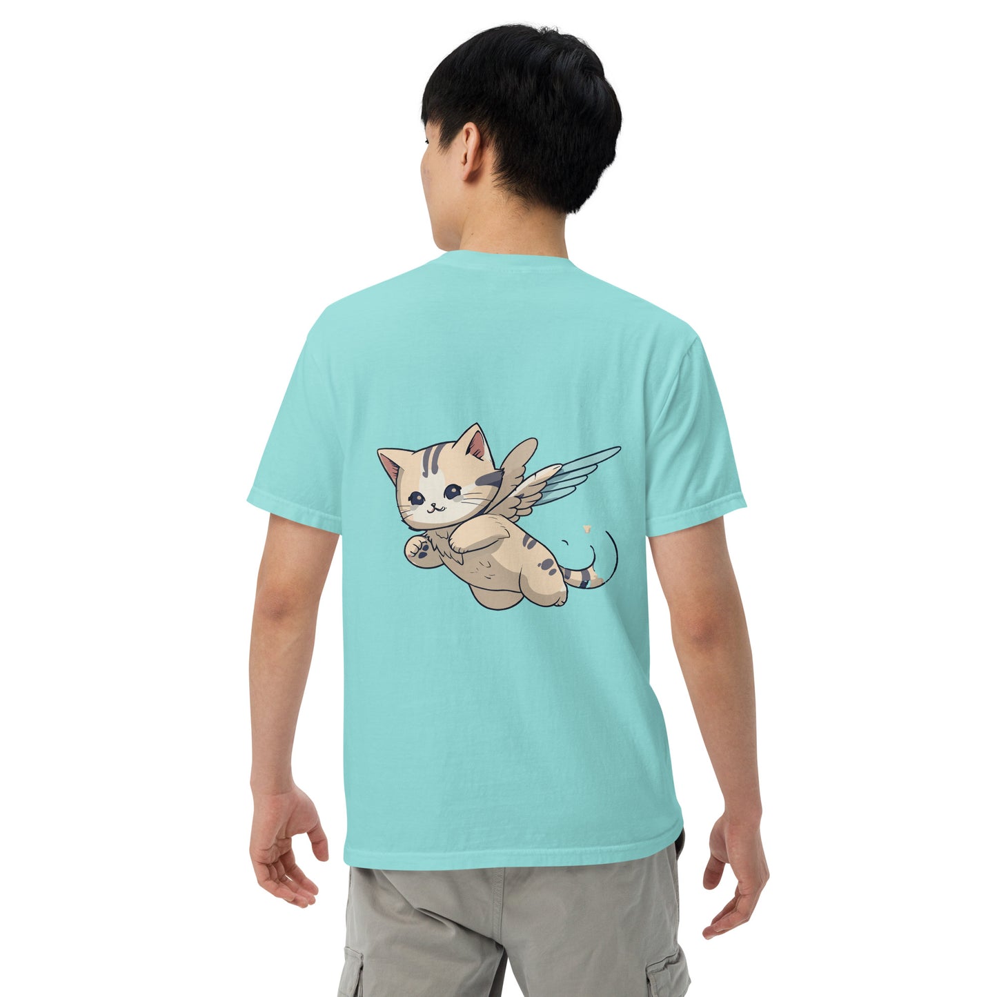 flying cat back print tshirt