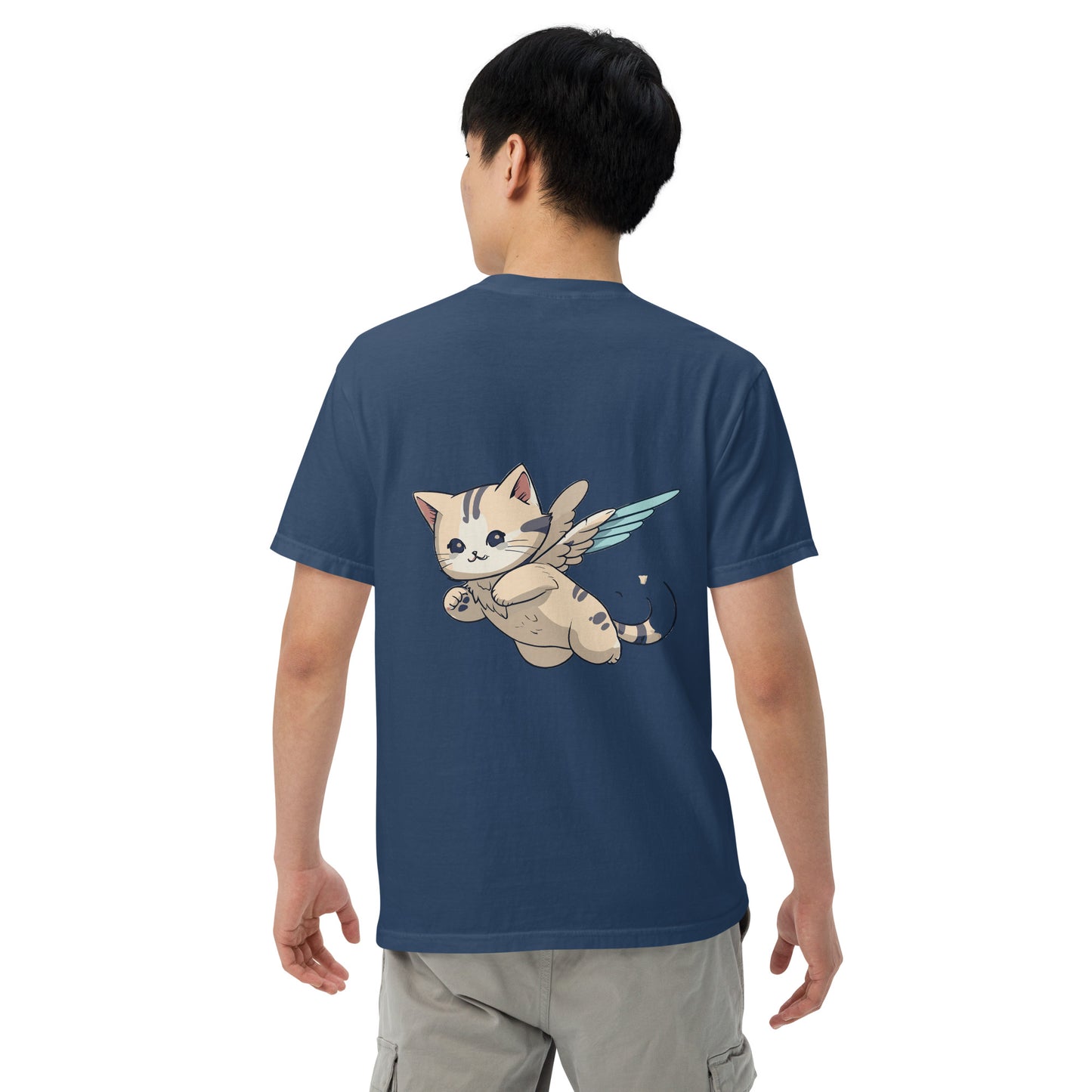 flying cat back print tshirt