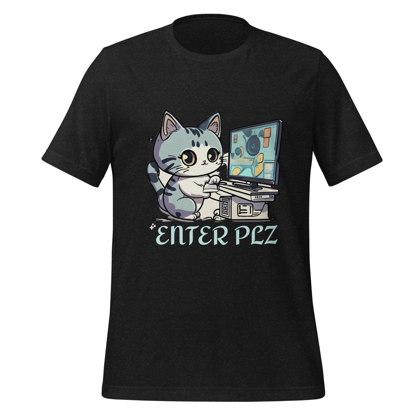 cat on computer print t-shirt