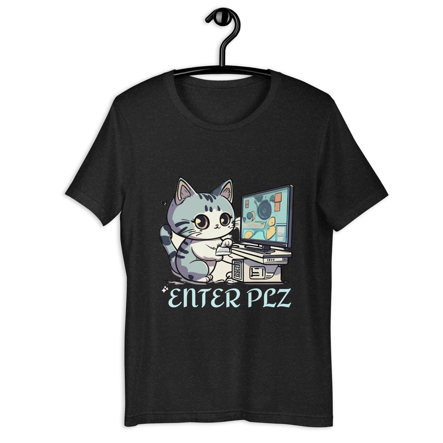 cat on computer print t-shirt