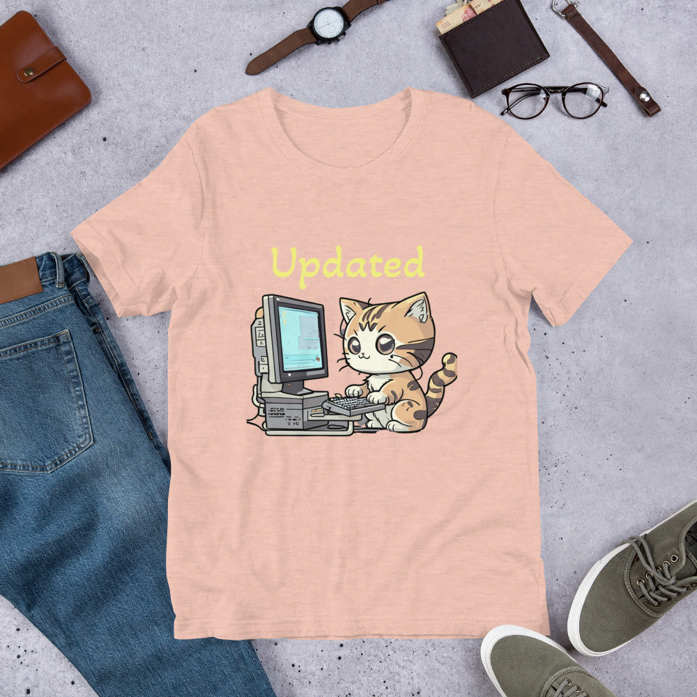 cat with computer print t-shirt