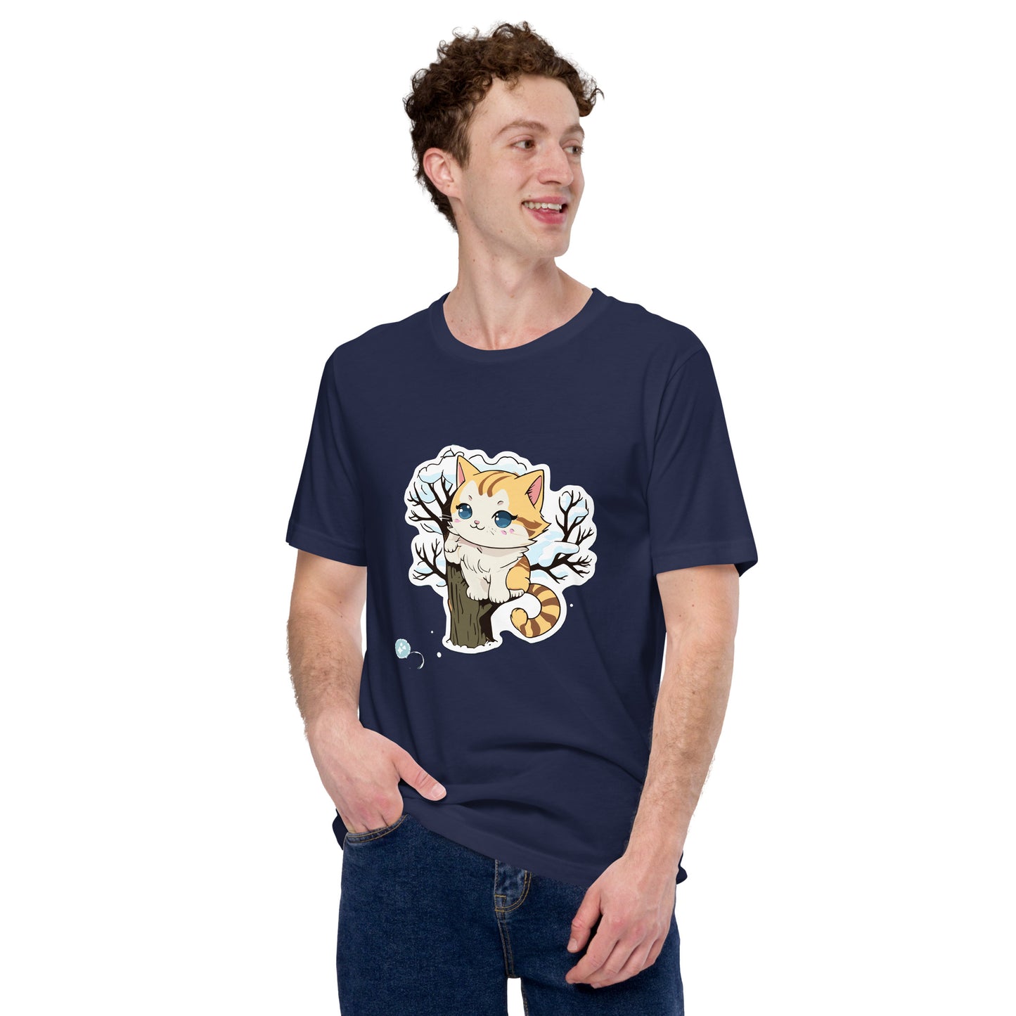 snowy cat print t-shirt