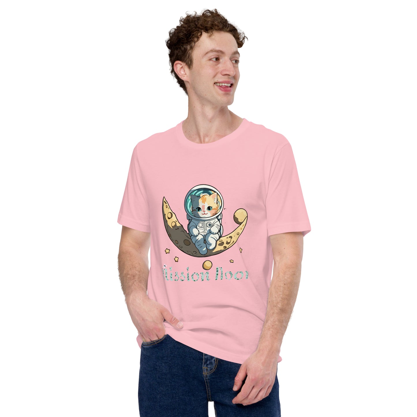 cat on moon print t-shirt