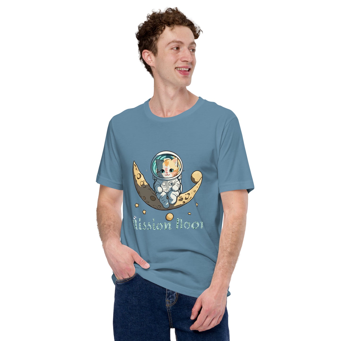 cat on moon print t-shirt